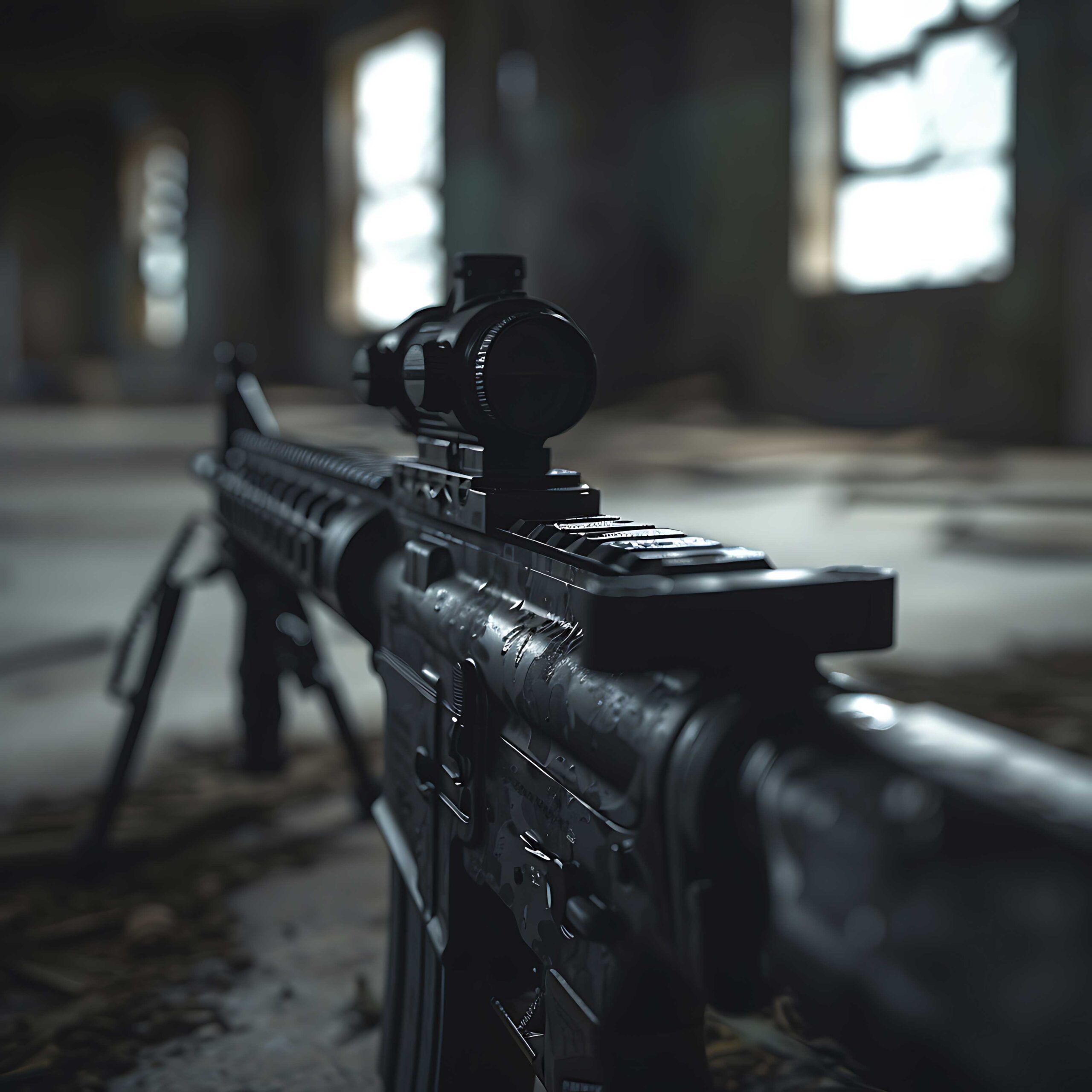 Rifle With Bi-pod and RedDot Sight