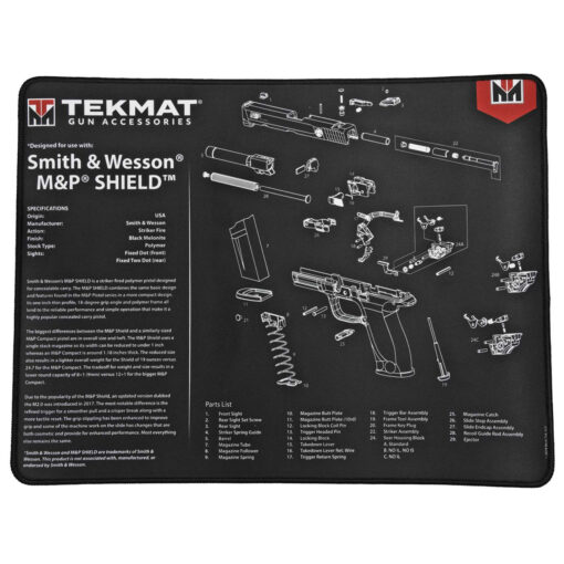 TekMat TEKR20SWMPSHIELD S&W M&P Shield Ultra 20 Cleaning Mat S&W M&P Shield Parts Diagram 15" x 20" - Black Rifle Depot