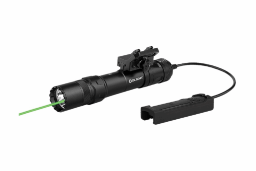 Olight Odin GL 1500 Lumen Rechargeable Rail Mount Flashlight with Green Laser & Side Rail Mount - Black Rifle Depot
