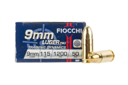 Fiocchi 9AP 9mm Luger 115gr Full Metal Jacket Ammo - 50 round box - Black Rifle Depot