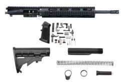 16-inch 5.56 AR-15 rifle build kit with 12-inch quad rail, lower parts kit, and carbine buffer tube assembly