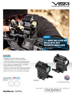 VISM 1x 25mm Micro Red/Blue Reflex Dot Sight, w/Integrated Laser, 3 MOA Dot Size