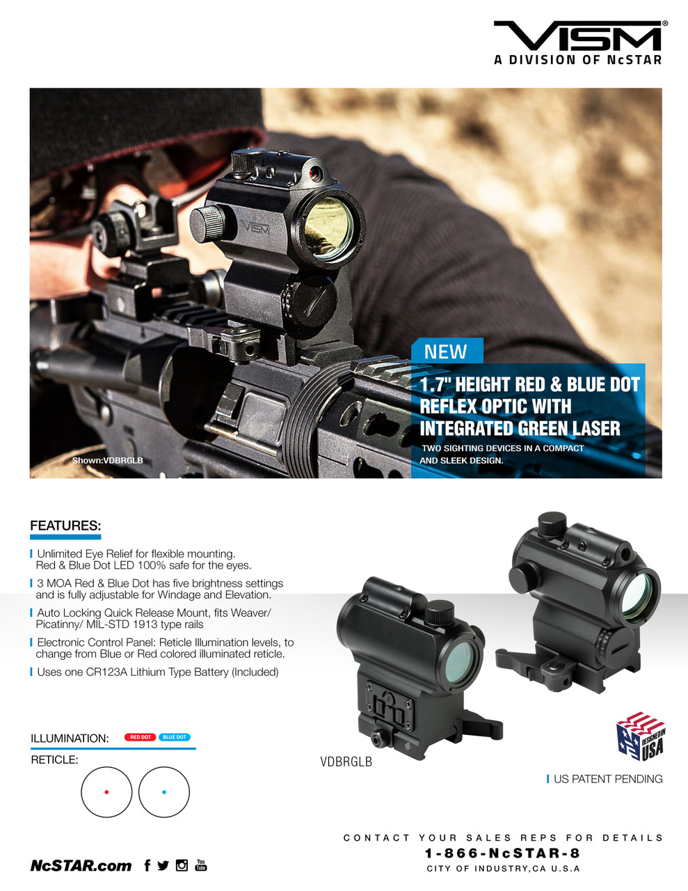 VISM-1x-25mm-Micro-RedBlue-Reflex-Dot-Sight-wIntegrated-Laser-3-MOA-Dot-Size-VISM-1x-25mm-Micro-RedBlue-Reflex-Dot-Sight-wIntegrated-Laser-3-MOA-Dot-Size VISM 1x 25mm Micro Red/Blue Reflex Dot Sight, w/Integrated Laser, 3 MOA Dot Size