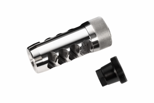 Area 419 Hellfire Match Self Timing 5/8-24 Muzzle Brake w/ Thread Adapter - 6.5mm, Stainless - Black Rifle Depot