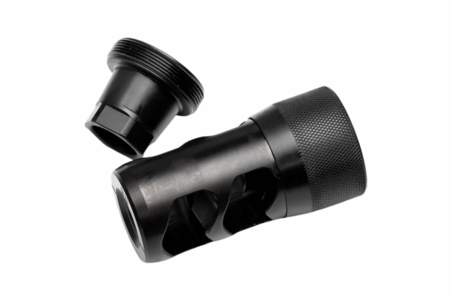 Area 419 Hellfire 2-Port Self Timing Muzzle Brake w/ Adapter - .223/6mm, 5/8x24 - Black Rifle Depot