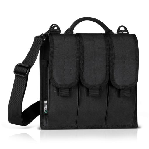 Savior Equipment Rifle Caliber Magazine Holder- Fit Up To 6-12 Mag- Velcro Closure, Single Shoulder Sling - Black - Black Rifle Depot