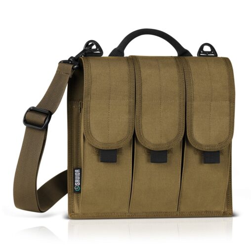 Savior Equipment Rifle Caliber Magazine Holder- Fit Up To 6-12 Mag- Velcro Closure, Single Shoulder Sling - Tan - Black Rifle Depot