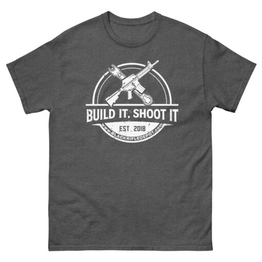 Build It, Shoot It Short Sleeve T-Shirt - White Logo - Dark Heather, XL - Black Rifle Depot
