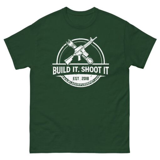 Build It, Shoot It Short Sleeve T-Shirt - White Logo - Forest Green, XL - Black Rifle Depot