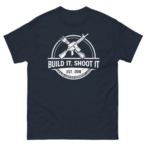 Build It, Shoot It Short Sleeve T-Shirt - White Logo - Navy, M - Black Rifle Depot