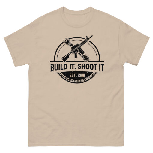 Build It, Shoot It Short Sleeve T-Shirt - Black Logo - Sand, XL - Black Rifle Depot
