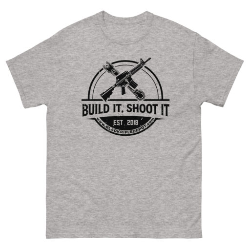 Build It, Shoot It Short Sleeve T-Shirt - Black Logo - Sport Grey, XL - Black Rifle Depot