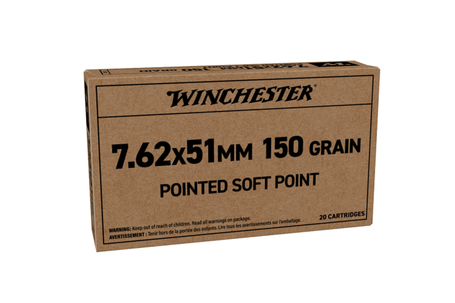 289361 Winchester 7.62x51mm 150 grain pointed soft point ammo box 20 cartridges
