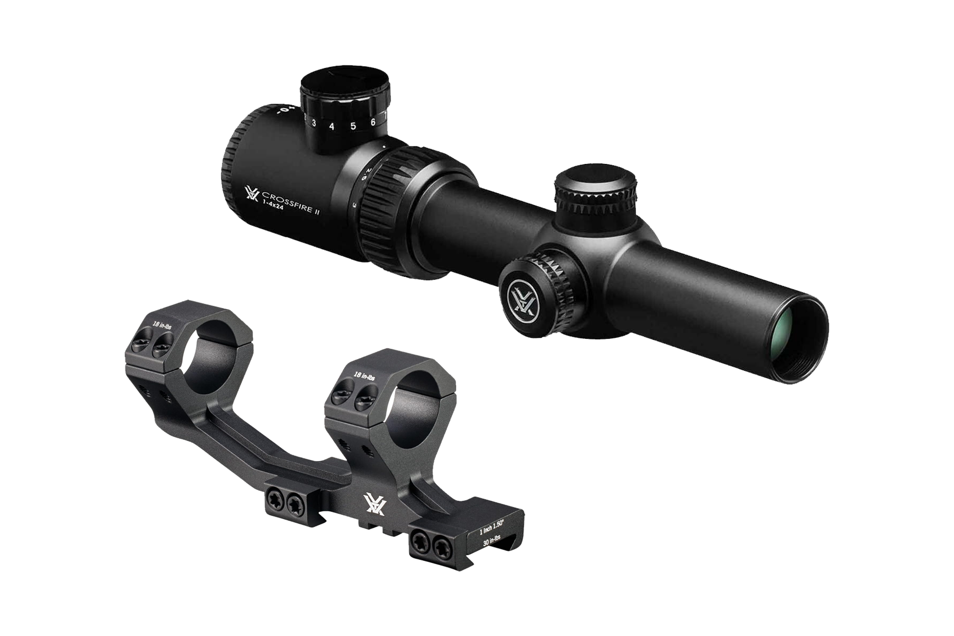 361371 Vortex Crossfire II 1-4x24 V-Brite MOA LPVO rifle scope with Vortex Sport 1-inch cantilever mount